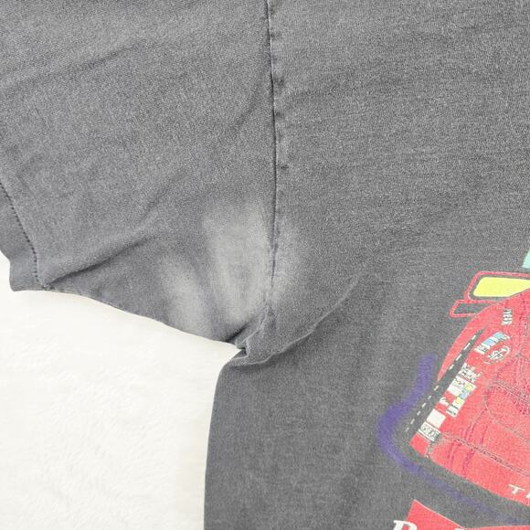 Vintage Nascar Bill Elliott Shirt XL Black Faded Stained Racing 90s Budweiser - Picture 6 of 14